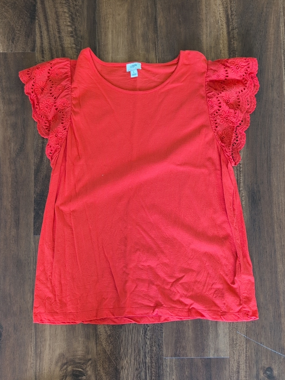 J. Crew Red Eyelet Flutter Sleeve Tee
